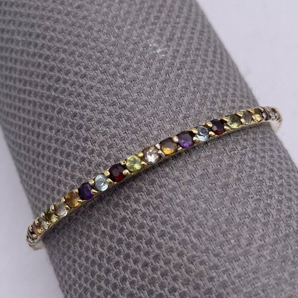925 Sterling Silver UTC Round Multicolor Rhinestone Bangle Bracelet Extra Small - Picture 2 of 5